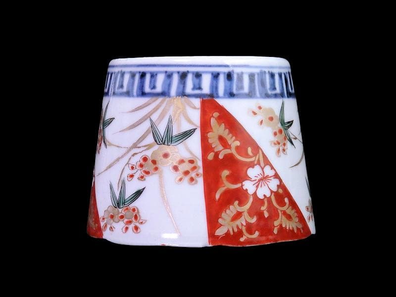 古伊万里 色絵 草花紋 桜に金唐草の図 蕎麦猪口 D242AS-CYh