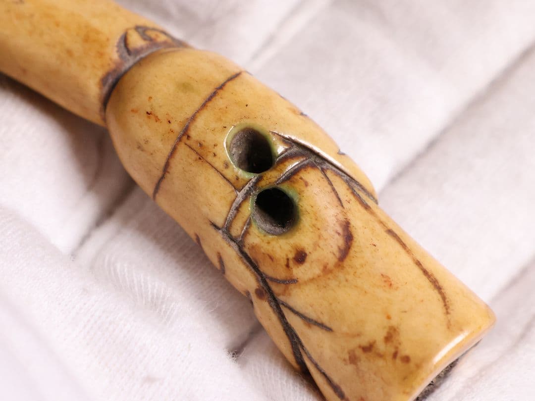 時代 堤物 根付 鹿角 老人 筆 仙人 人物 彫刻 提げ物【CM259】