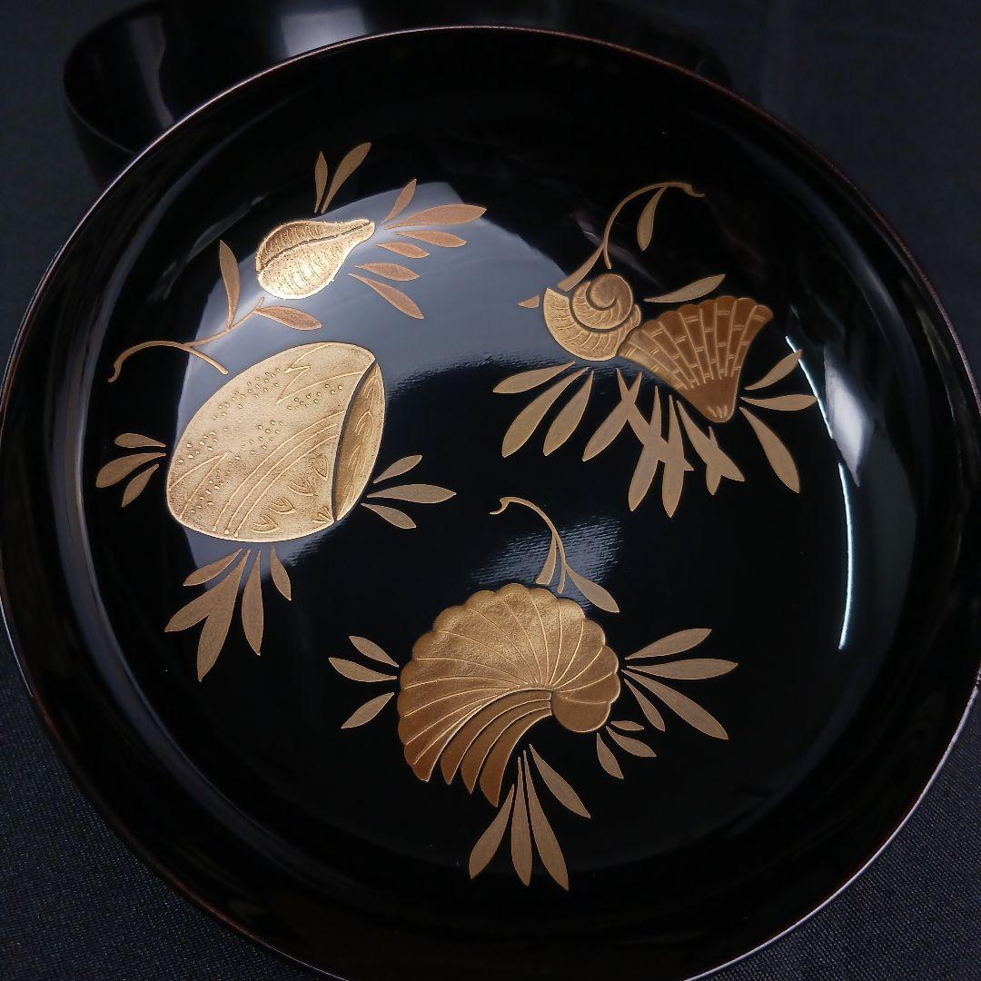 Y3112-1 漆器 貝づくし蒔絵 糸筋椀 9客 共箱