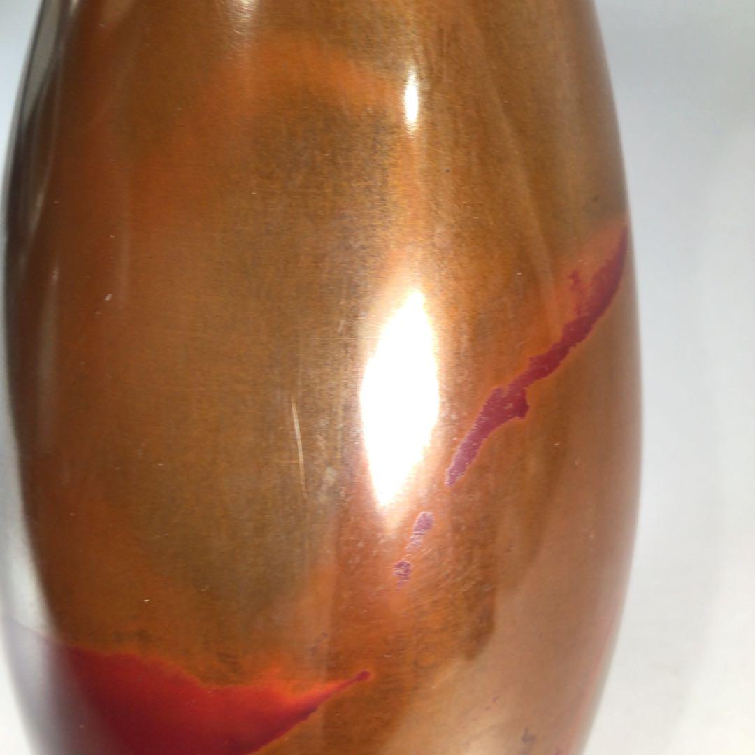 Ｎ２４６　花入　『鋳物師　金森紹栄造』『朱銅』『鶴首花入』　共箱　花器