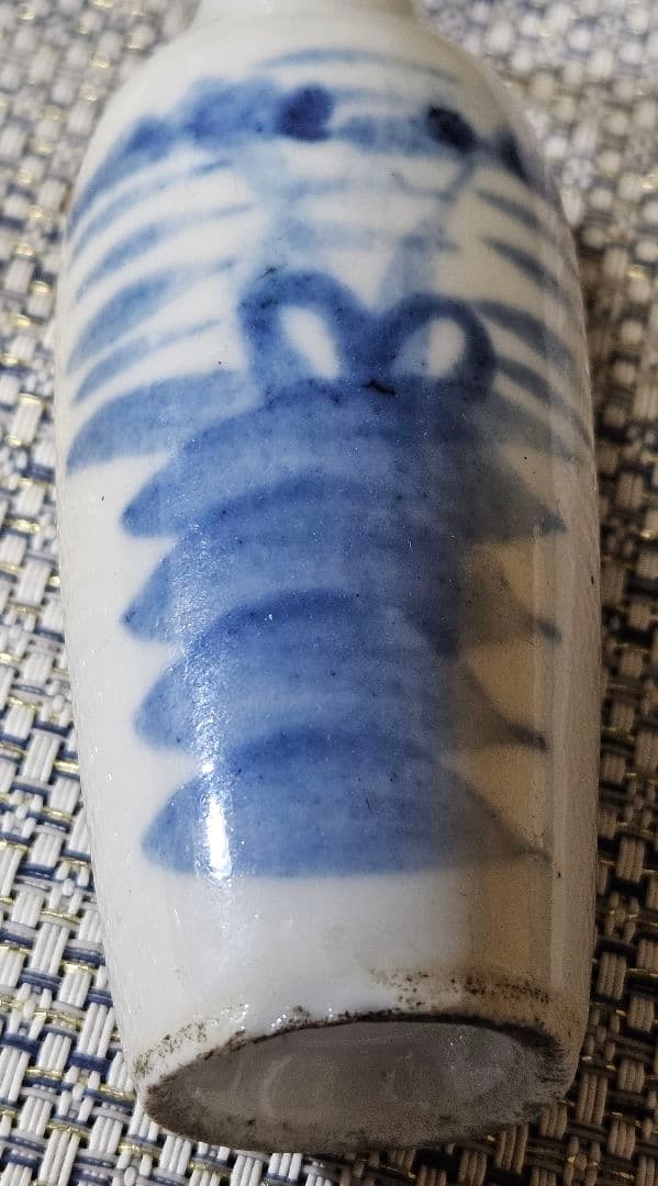 中国古美術 中国古陶磁器 清朝清代 青華 染付 水辺に鳥の図 小瓶 花入