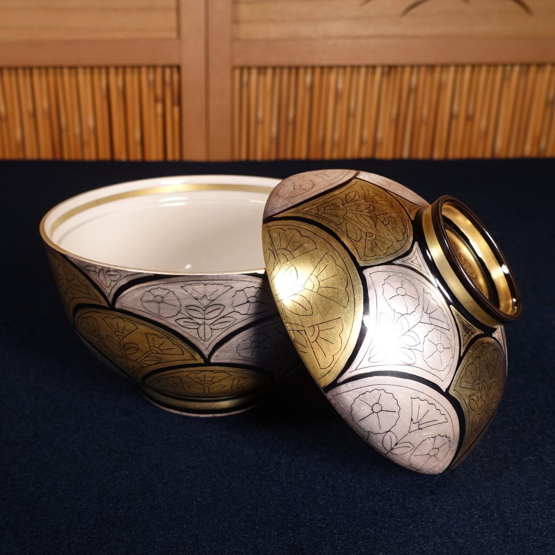 豪華絢爛 京焼 良斎作 金銀彩 蓋碗 蓋茶碗 6客