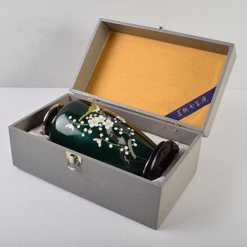 七宝焼 熱化工業 透釉 花鳥文 花瓶 唐木台・箱付 V R9322 - メルカリ