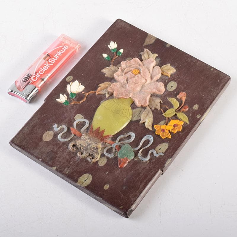 中国 玉石彫刻 貼花文 硯屏 M R8524