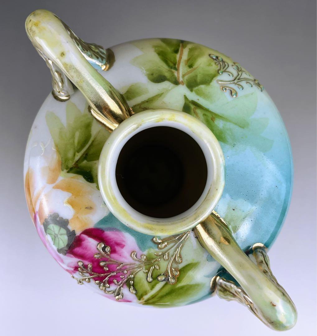 オールドノリタケ 約23cm アールヌーボー ポピー花紋花瓶 金盛り