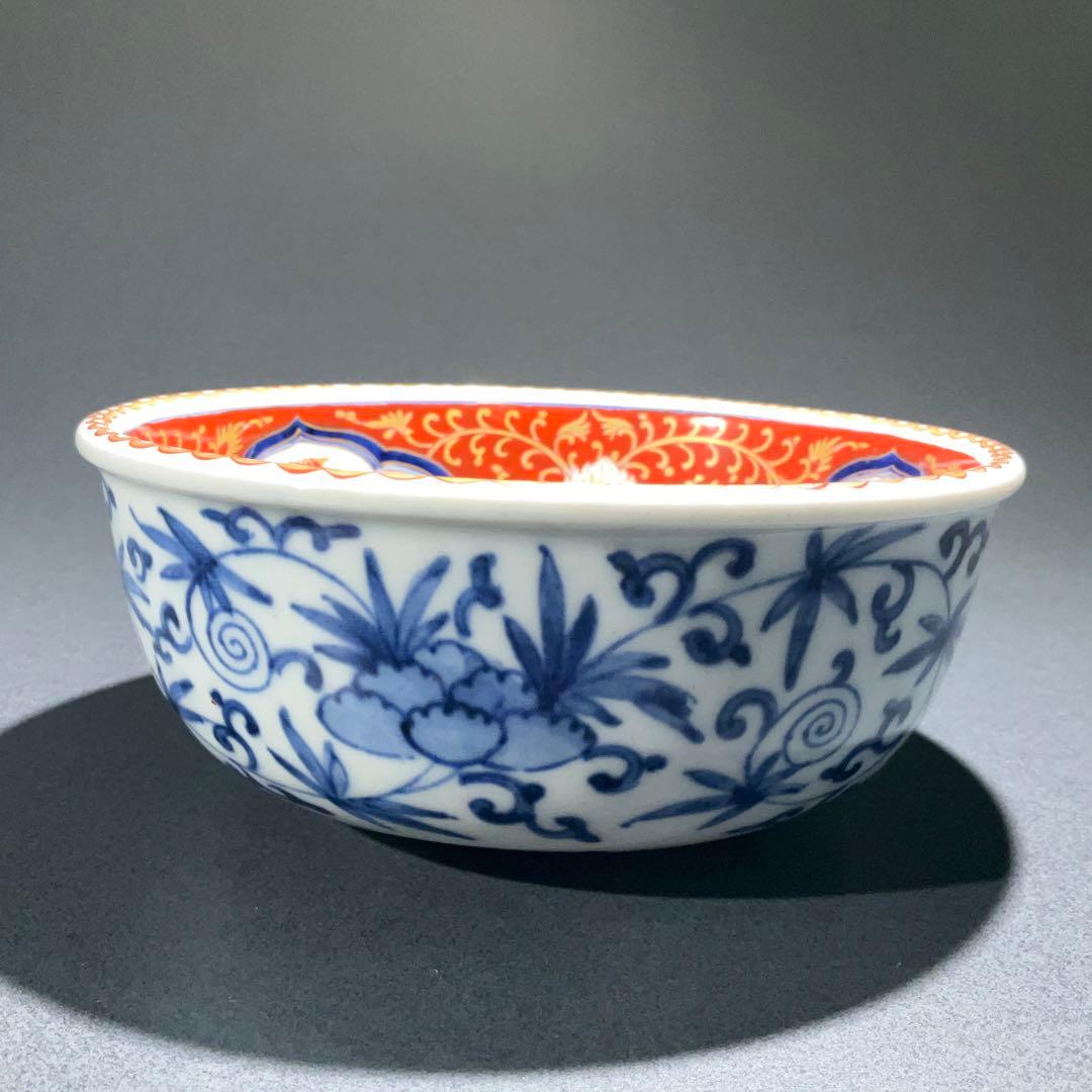 伊万里金襴手唐花図鉢Φ17㎝　骨董　古伊万里　江戸幕末　6R0919w1ダA