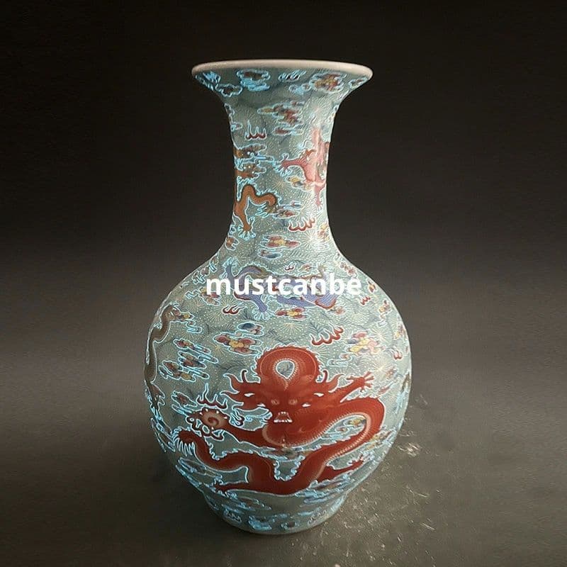 清雍正琺瑯彩竜紋帯夜光賞瓶 景徳鎮 陶磁器 装飾品