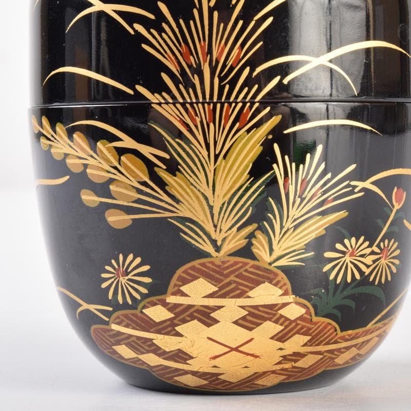 おんちゃん茶道具　大内塗　岡田忠亮作　金蒔絵花文　棗　共箱　V　7021