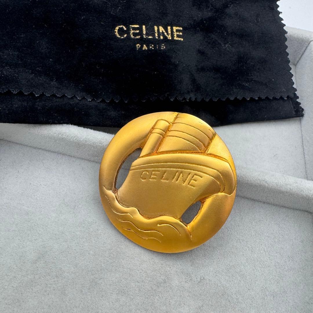保管袋付き】CELINE ブローチ ゴールド ラウンド 船 ヴィンテージ