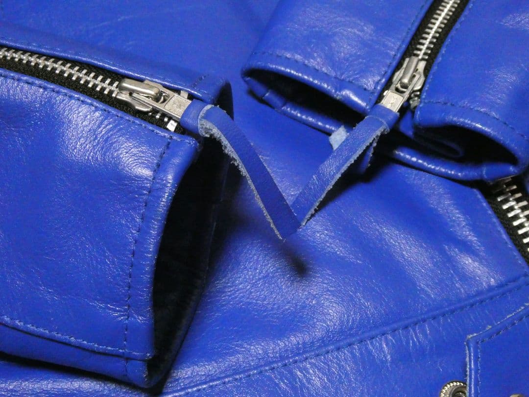 ヴィンテージ！レアカラーロイヤルブルー！襟付きシングルライダース