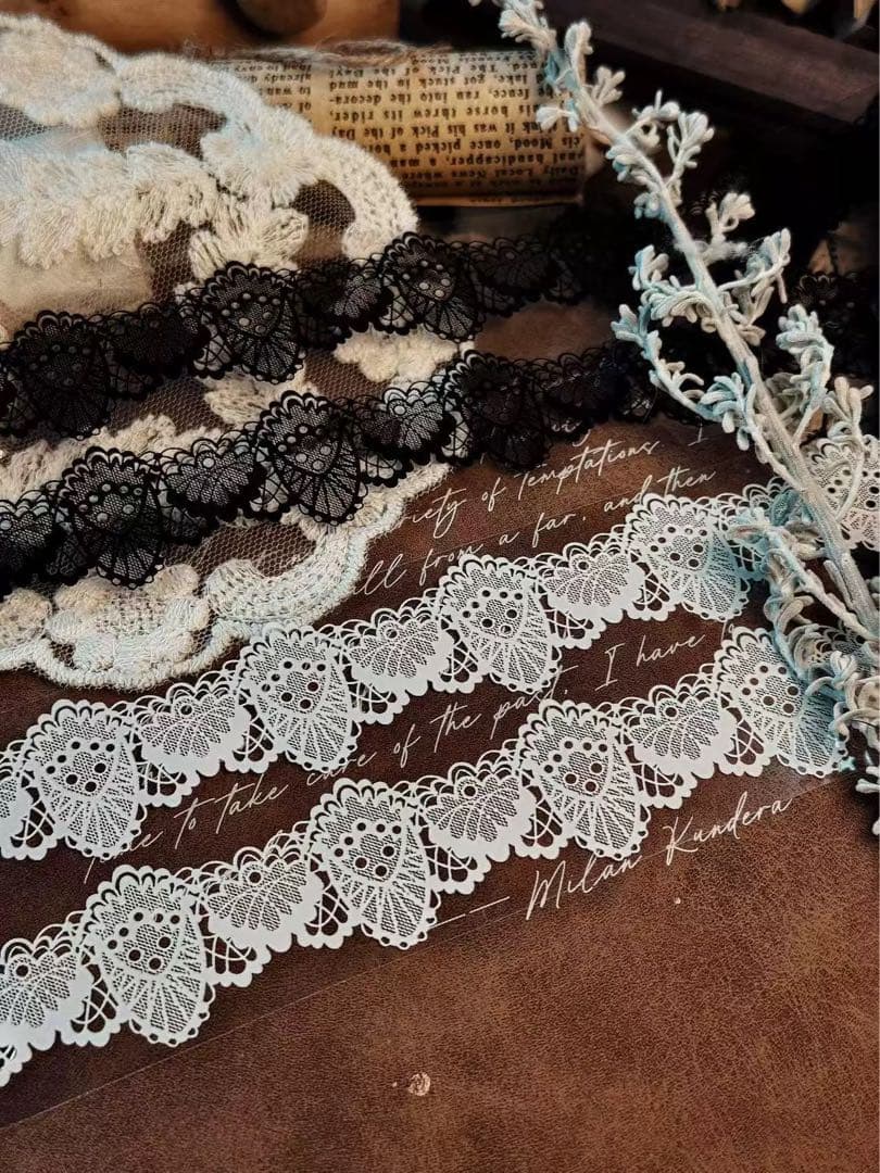 霖蓝汐原创手账《黑白蕾丝背景》海外マスキングテープ　マステ 【2648】