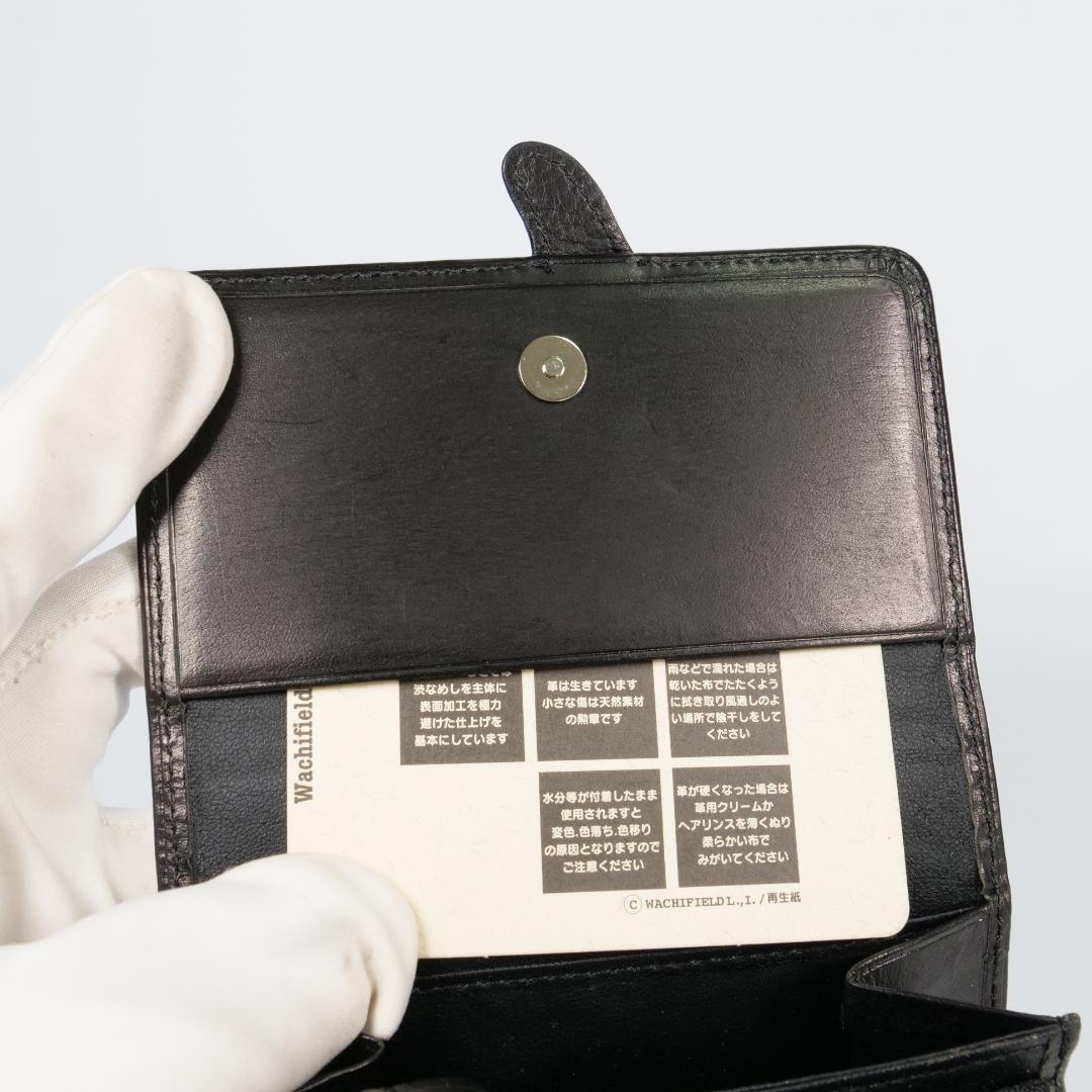 良品✨ わちふぃーるど ダヤン 本革 二つ折り財布 ブラック 刺繍 チェーン付