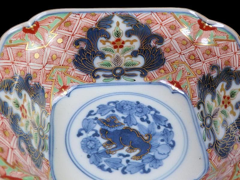 大聖寺古伊万里 菊花四方襷紋に獅子の図 四方角向付 E508AS-CRw - メルカリ