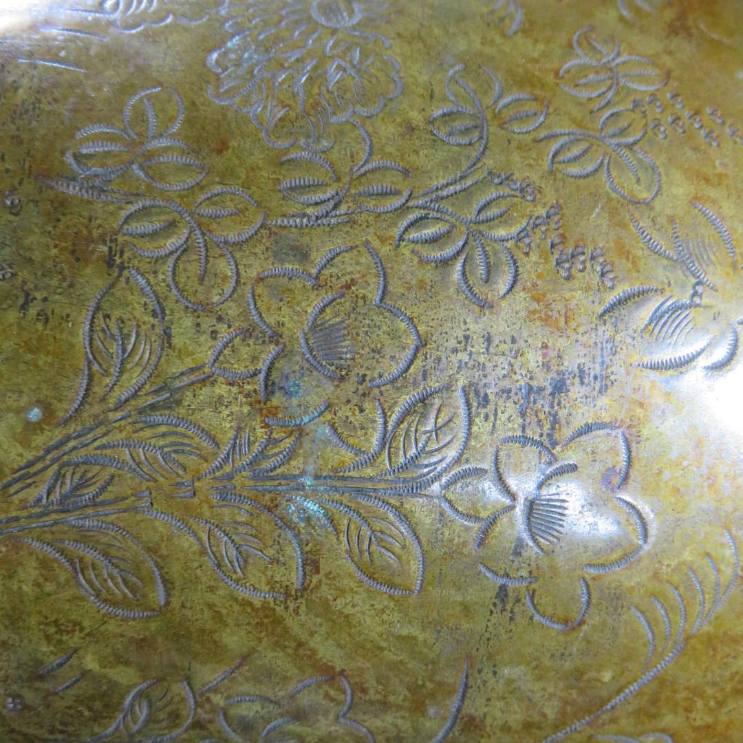 薬缶 ヤカン 銅 草花文様 掘り 茶道具 風炉 炉端 囲炉裏 湯沸 やかん