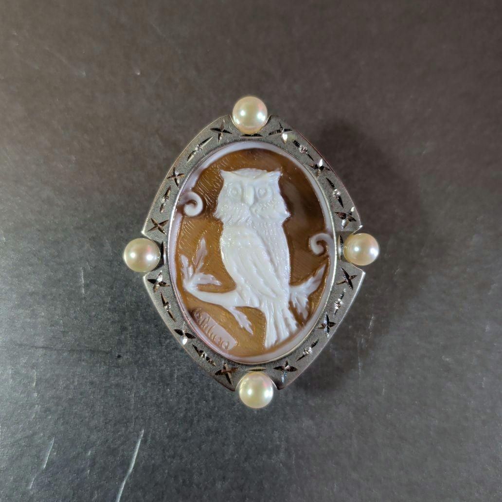 ブローチ ペンダントトップ 2way K18 K14 WG シェルカメオ 真珠 - メルカリ