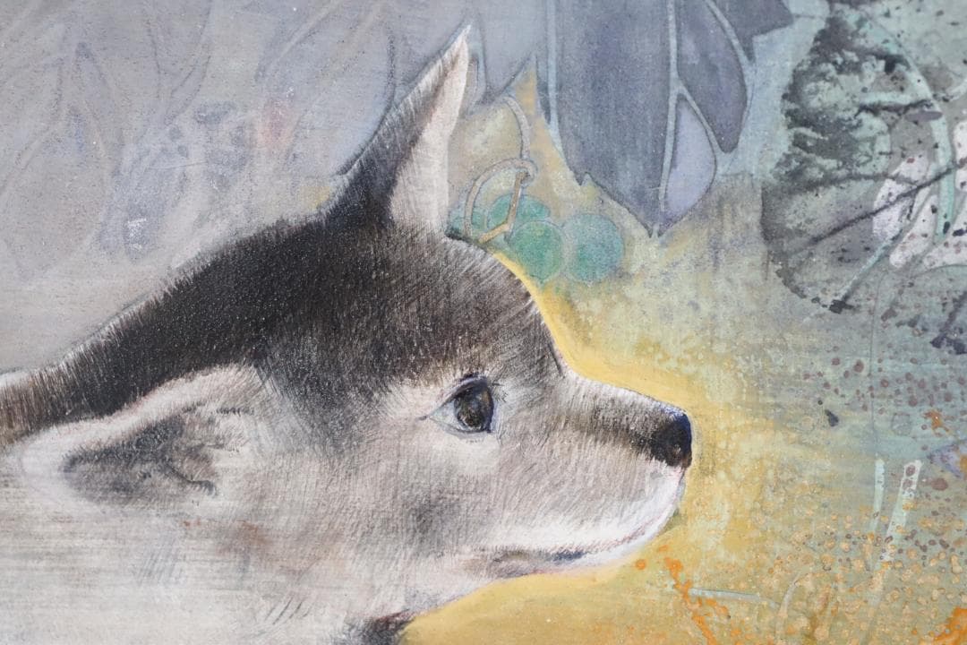 真作保証 竹内浩一 「閑 (犬)」日本画12号 共シール 過去一傑作品