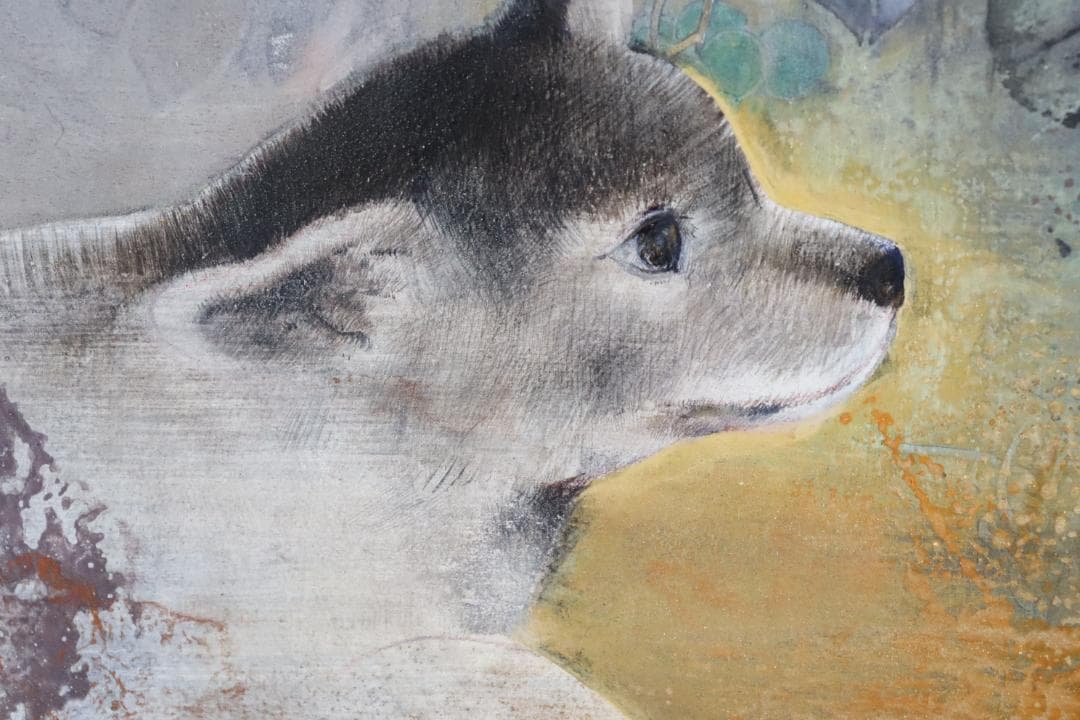 真作保証 竹内浩一 「閑 (犬)」日本画12号 共シール 過去一傑作品