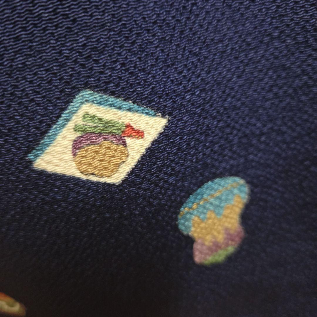 古代ちりめん小紋 紺地 茶道具飛び柄 6611