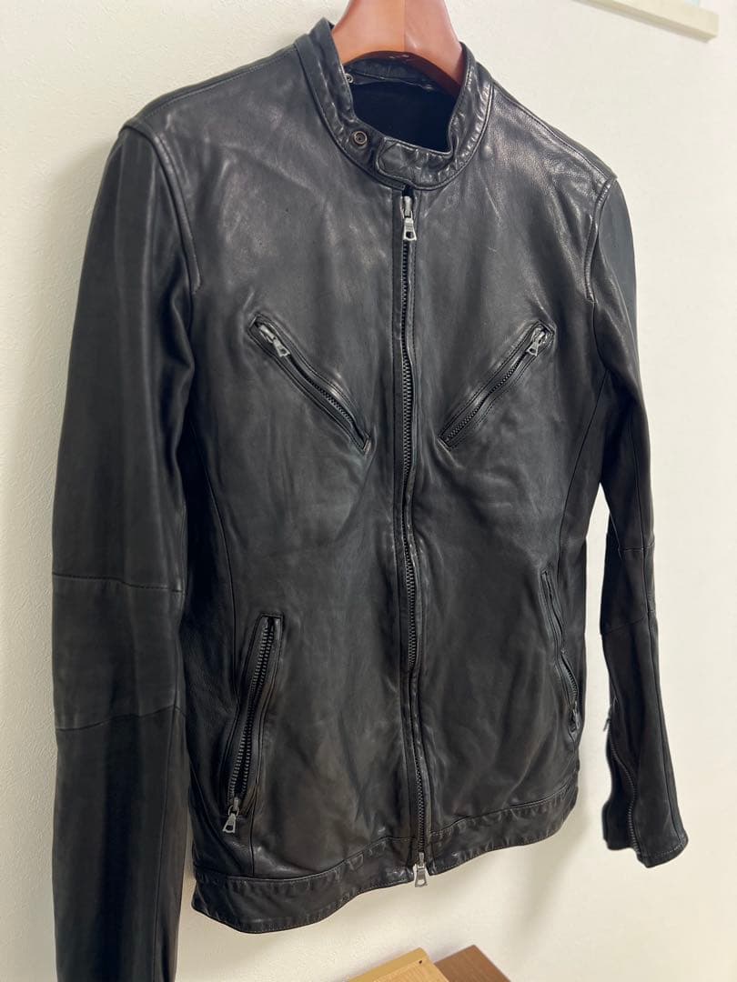 【希少】BACKLASH ドイツカーフシングルライダース XL 黒色 ドイツカーフ製品染めシングルライダース BLACK 希少XL BACKLASH
