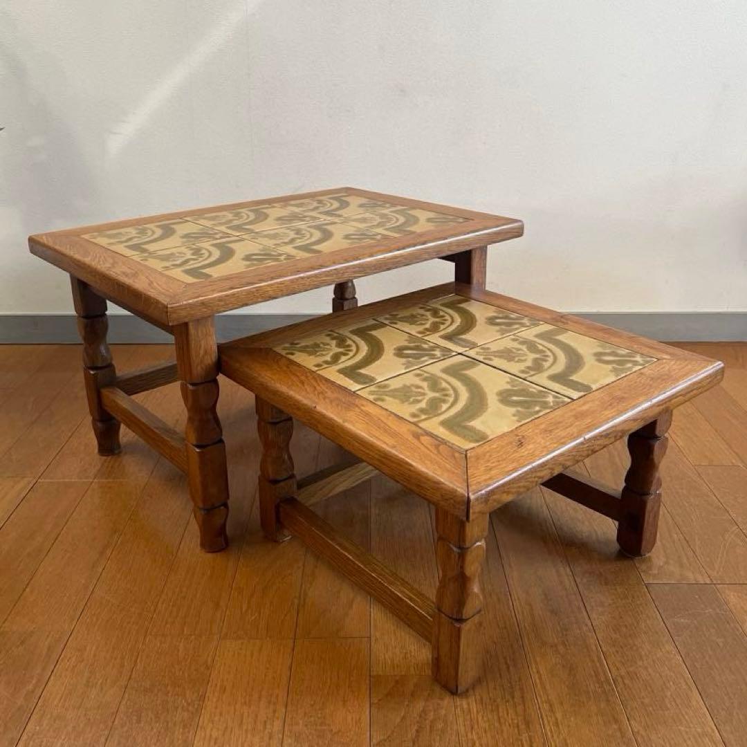 ヴィンテージ ルーマニア タイルトップ ネストテーブル オーク サイド