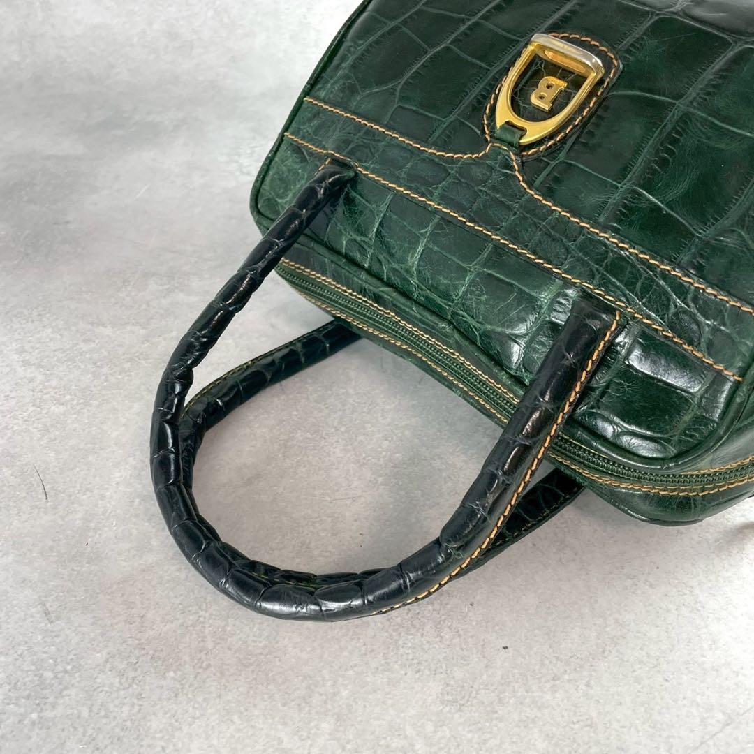 BALLY バリー ミニボストンバッグ クロコ型押し レザー グリーン