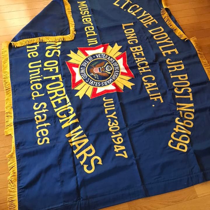 超レア大型美品！40’sUSAビンテージVFW米国退役軍人会 両面刺繍フラッグ旗