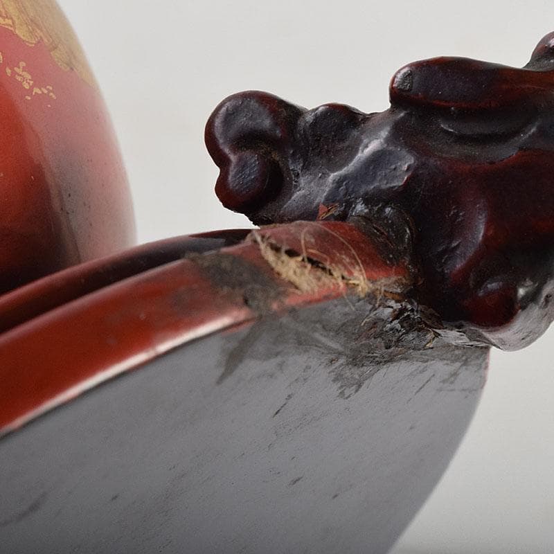 江戸時代 寛政期 朱塗 金蒔絵山水人物文 薄端 時代箱 V