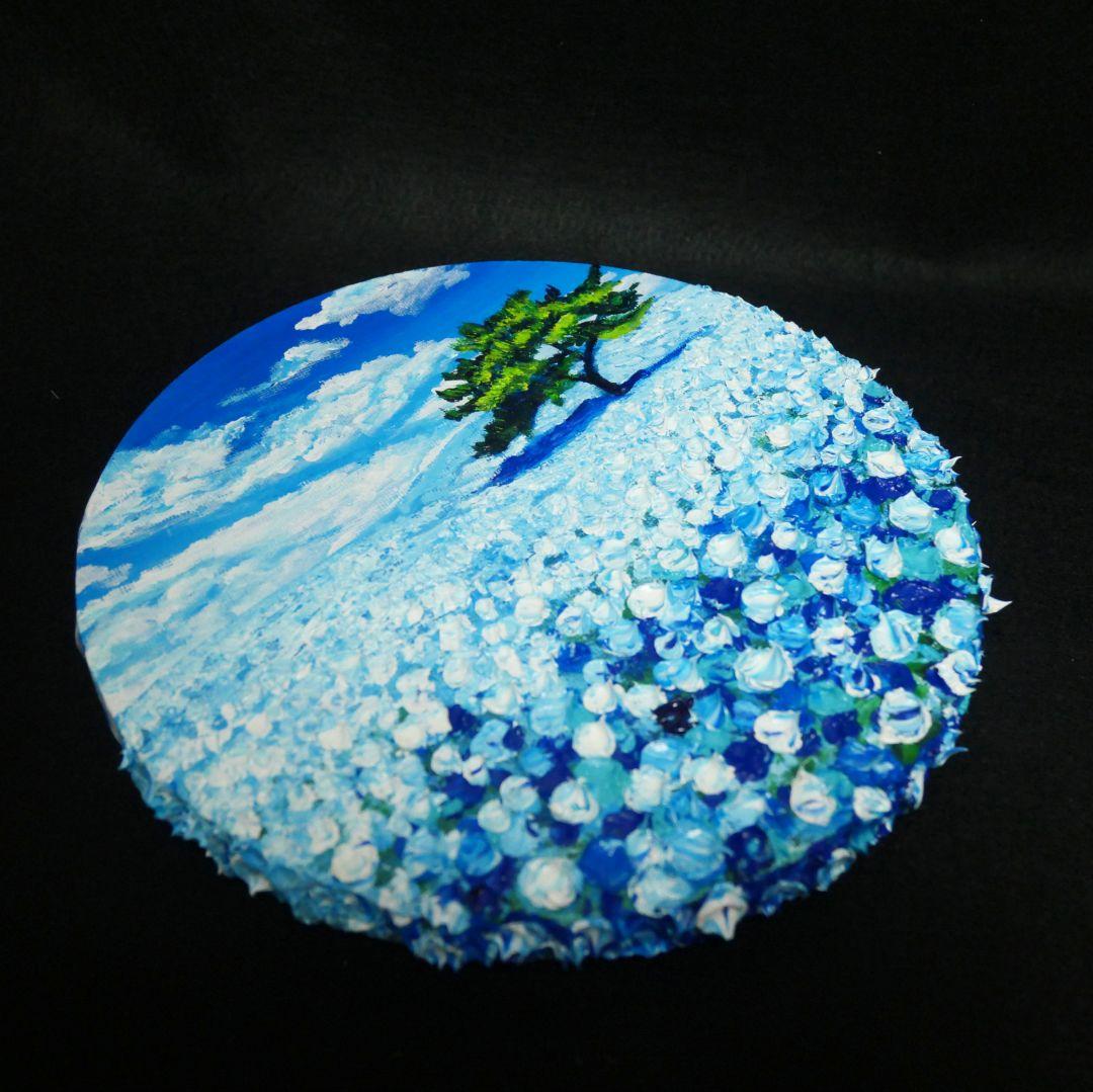 油絵 油彩 油彩画 絵 絵画 円形【ネモフィラの丘】