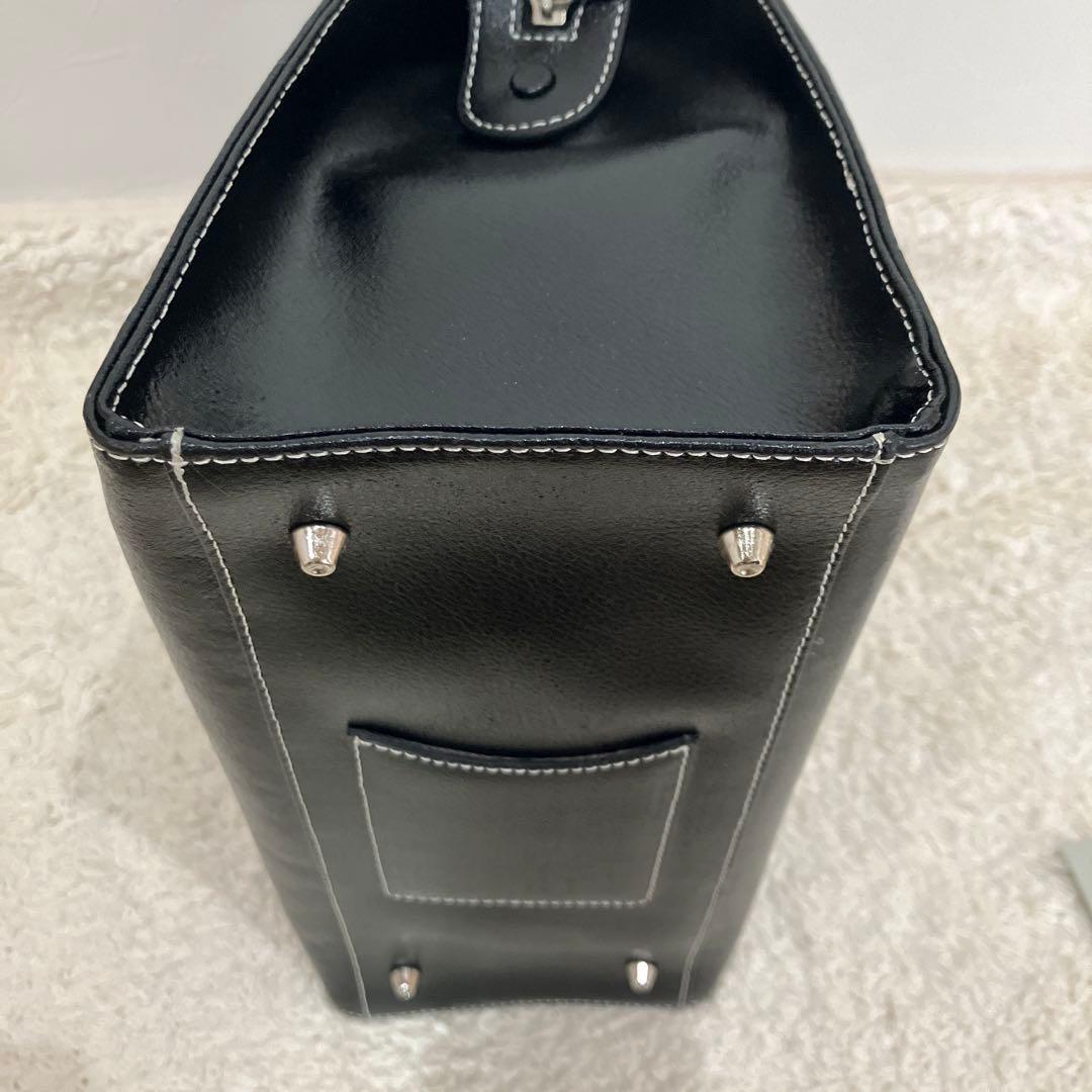 【極美品】濱野鞄/ハンドバッグ/金具/レザー/黒/ハマノ/HAMANO/南京錠