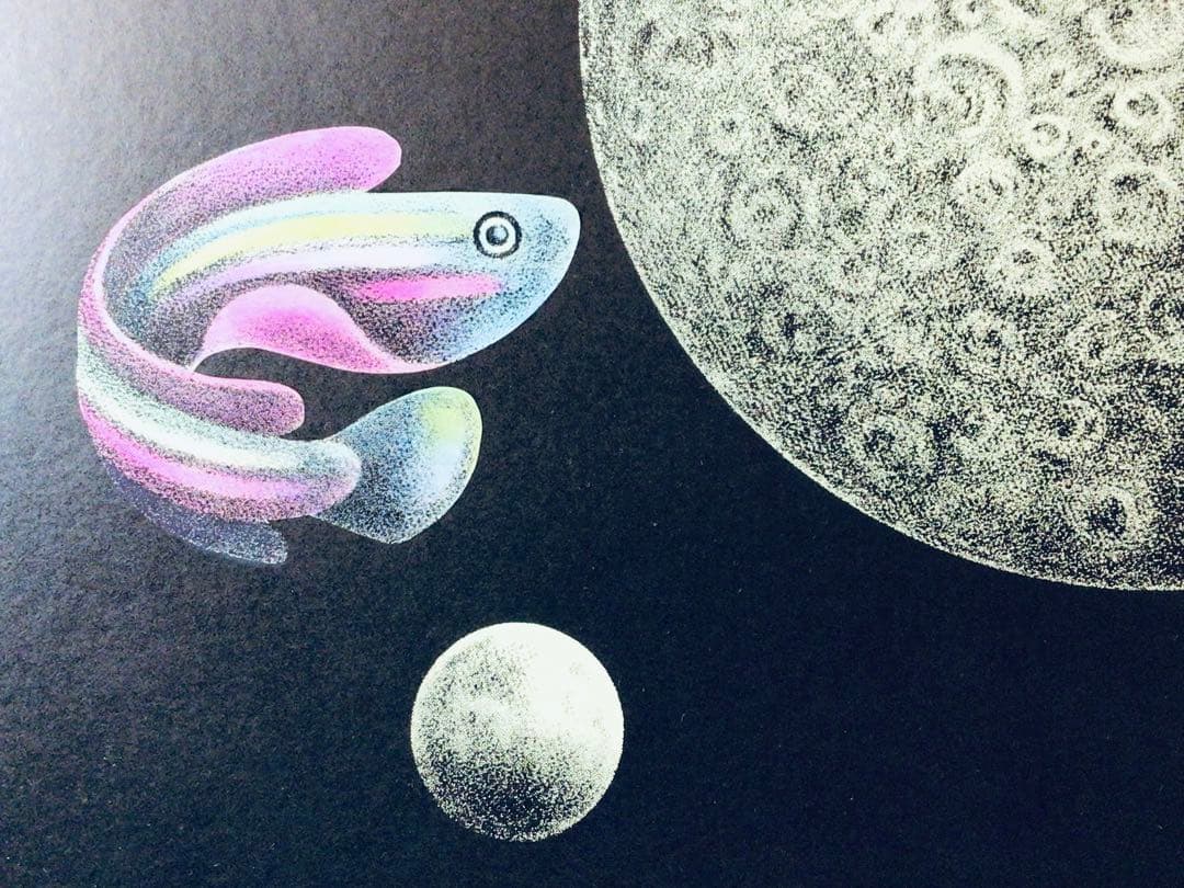 ◉日宣美会員◉大橋正◉1969年個展出品作・真作保証〓魚と月◉グラフィック原画◉