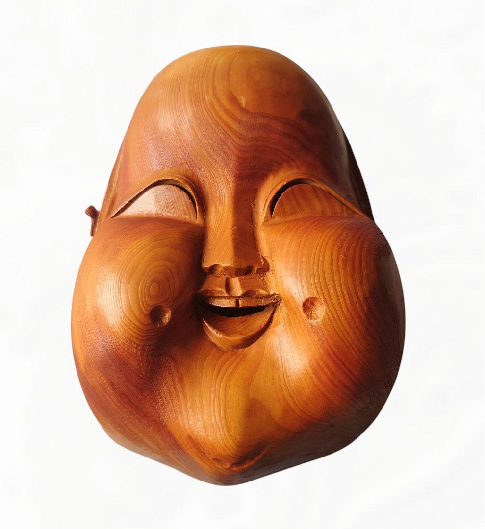 木製面 おかめ お多福 お福 木彫り 頬ぷっくり 鼻ぺちゃ 飾り物 壁掛け