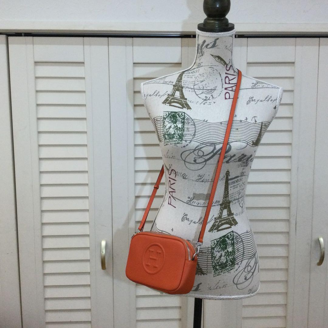 BA　本革製☆Hロゴオレンジ ショルダーバッグ