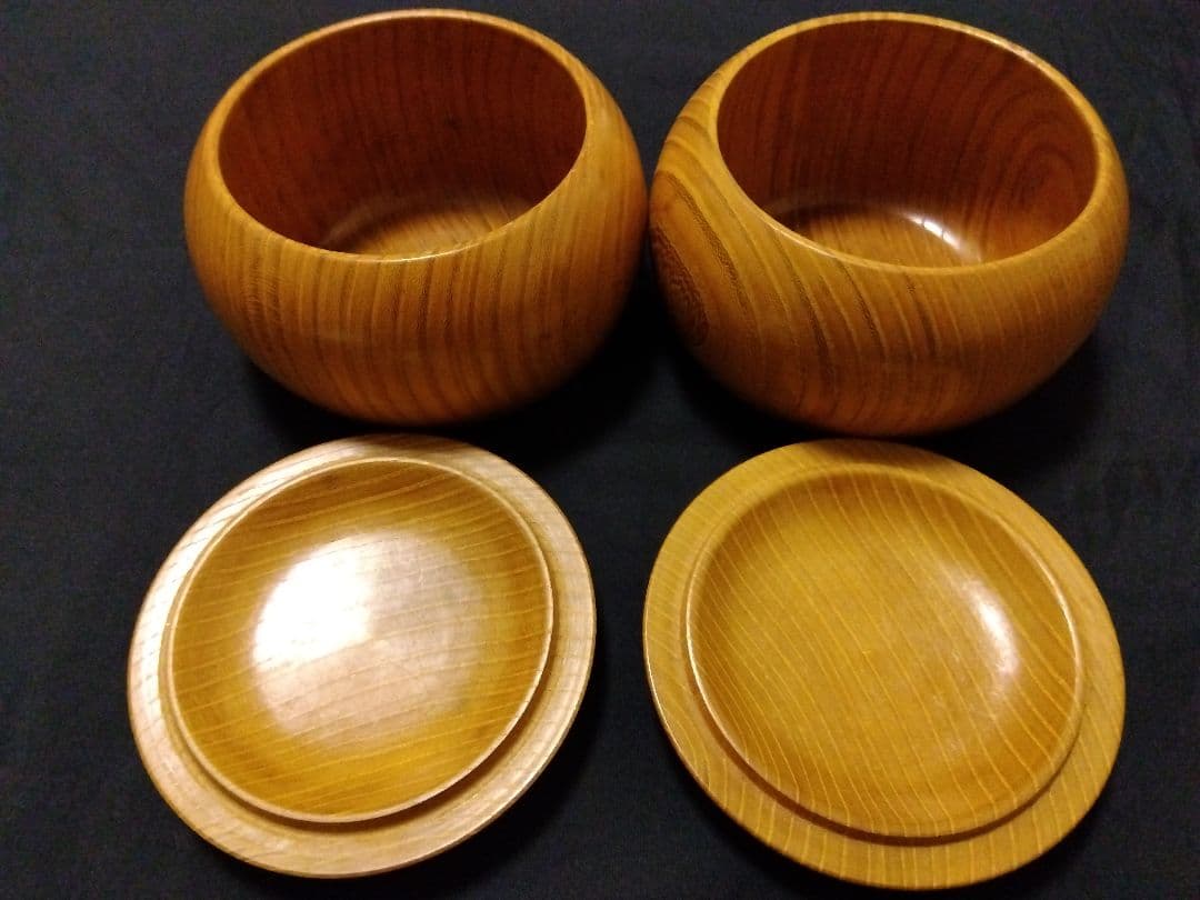 日向特製蛤碁石　実用　34号程度　特大欅碁笥　那智黒石　桐箱付き