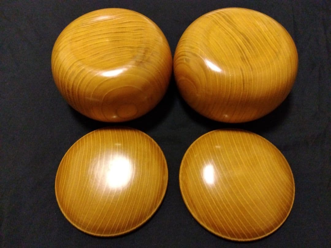 日向特製蛤碁石　実用　34号程度　特大欅碁笥　那智黒石　桐箱付き