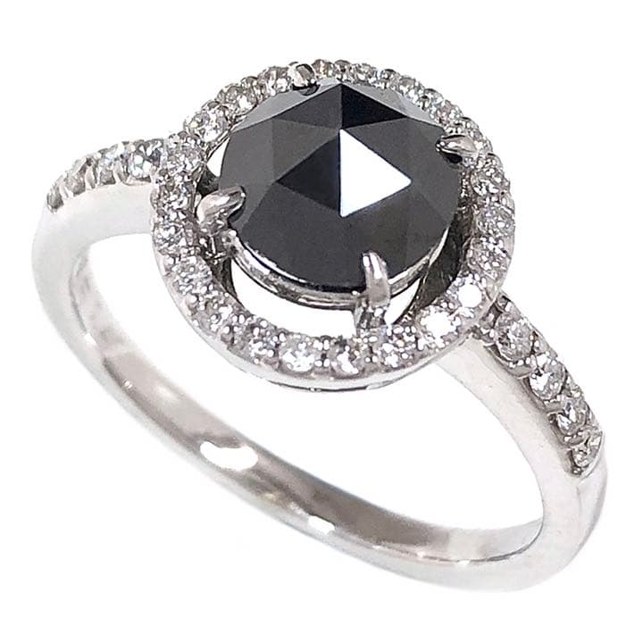 大粒 ブラック ダイヤモンド K14WG 1.68ct ダイヤ リング 指輪 K18WG