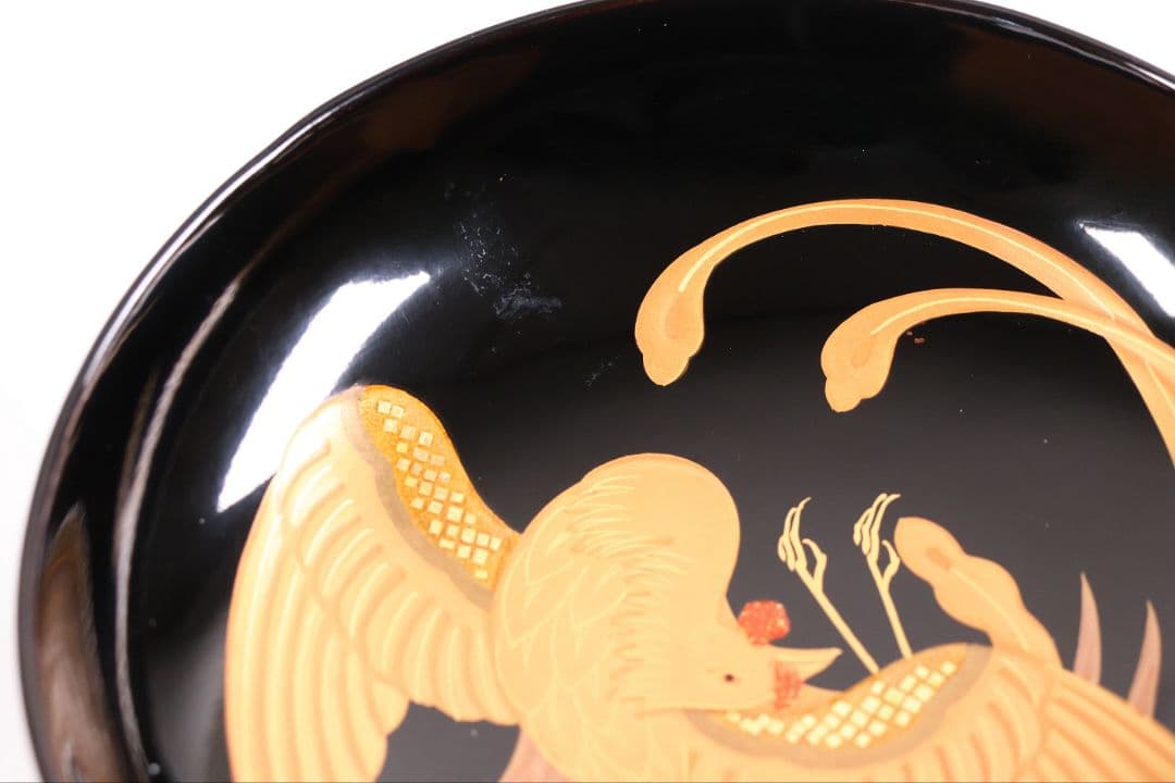 【CM401】天然木漆塗 菊桐鳳凰金蒔絵 黒塗 吸物椀 三客 昭和期 木製漆器