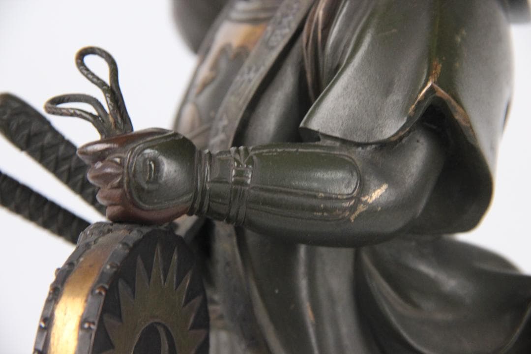 日本美術 銅製武人像 正秀作 細密彫刻 金象嵌 明治期金工 時代物 Eo1-