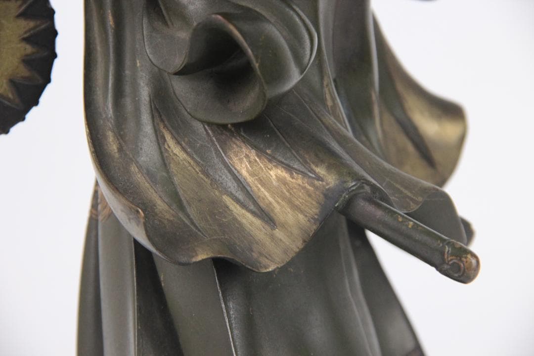 日本美術 銅製武人像 正秀作 細密彫刻 金象嵌 明治期金工 時代物 Eo1-