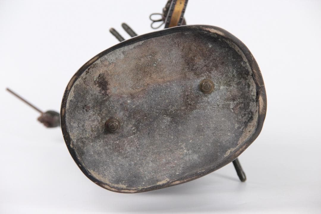 日本美術 銅製武人像 正秀作 細密彫刻 金象嵌 明治期金工 時代物 Eo1-