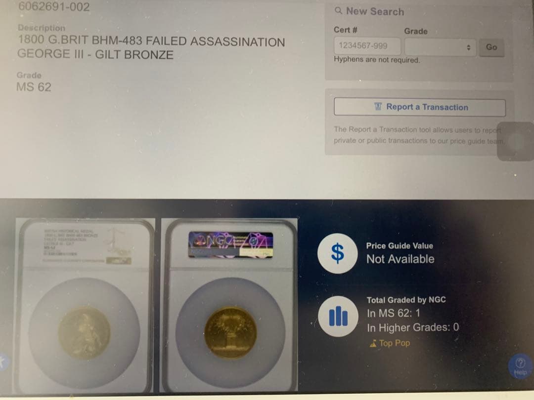 ONLY ONE &TOP POP❗️ジョージ3世 暗殺未遂 金 GILDメダル - メルカリ