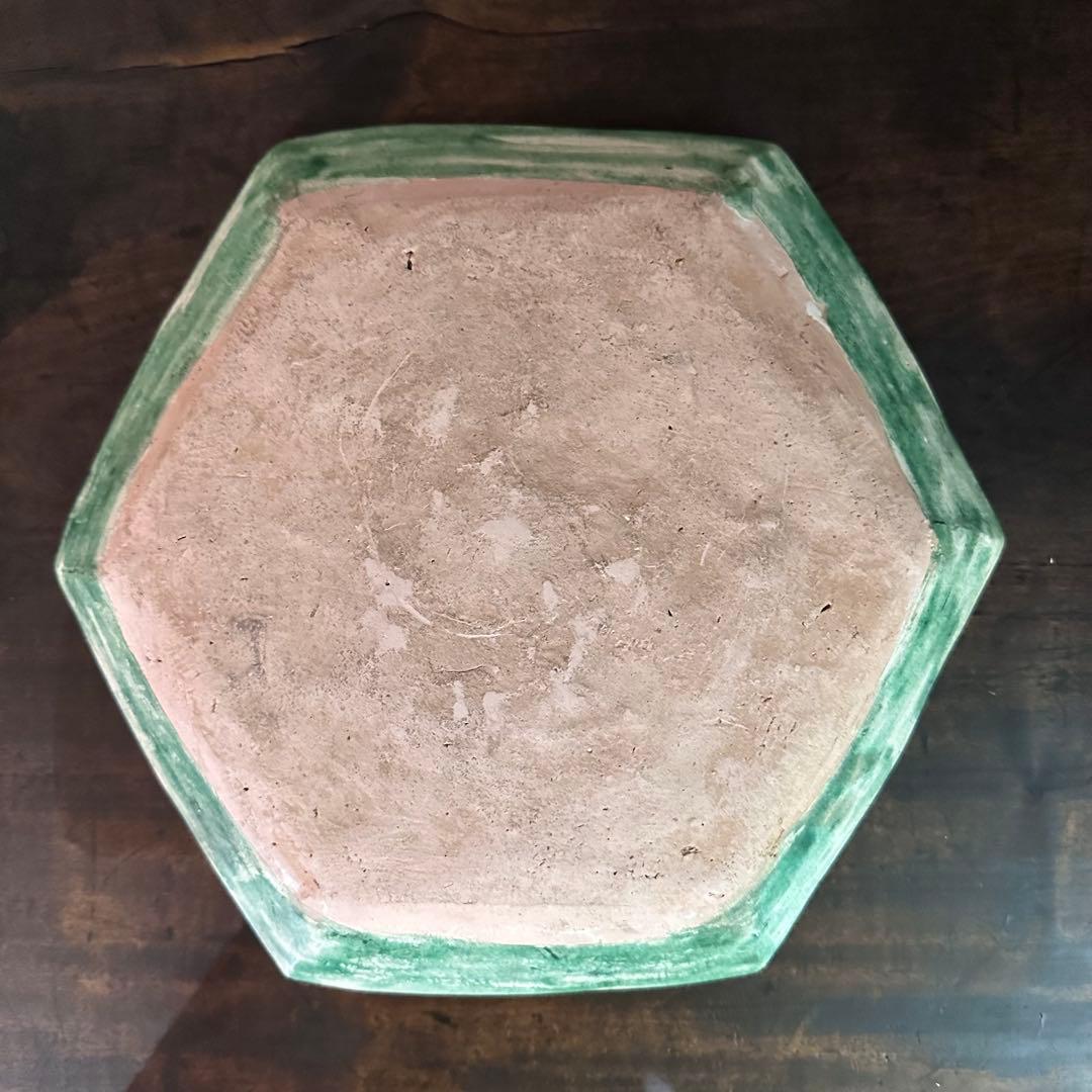 希少 遼代 三彩八角盤 清朝期 粉彩花の図 輪花台皿