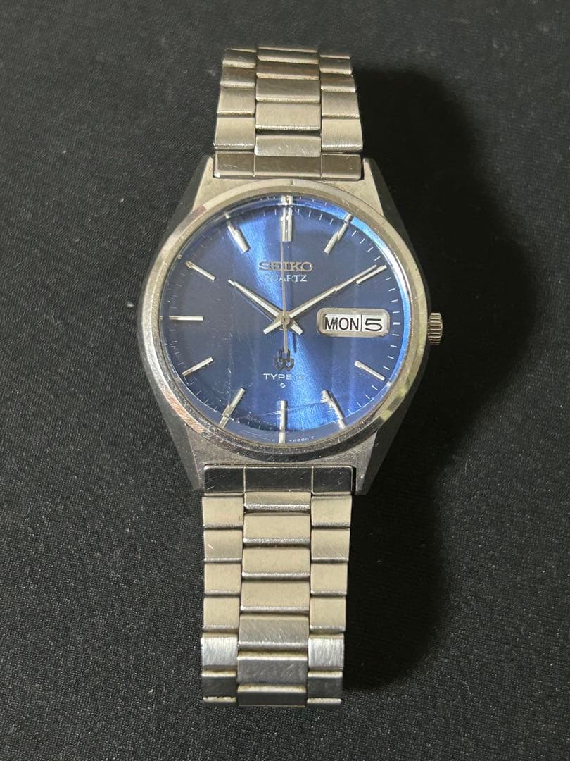 SEIKO タイプII. レトロクォーツ カットガラス　ブルー　稼働品