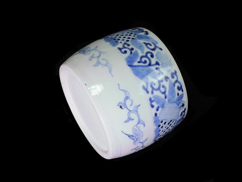 古伊万里　染付　花に唐草の図　火入れ　E613AS-fbqh