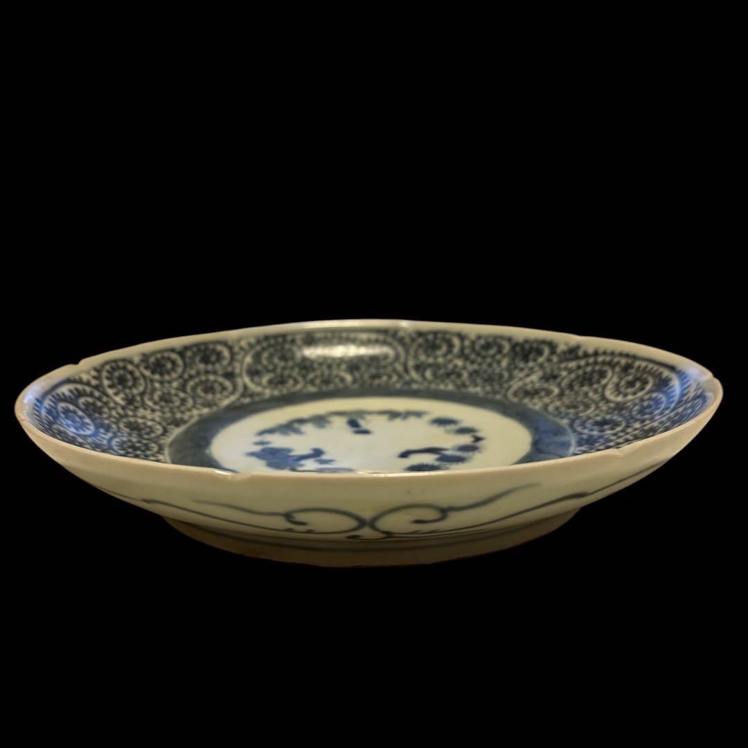 伊万里 有田 染付 印判手 輪花皿 蛸唐草 花丸繋ぎ 見返し蓮