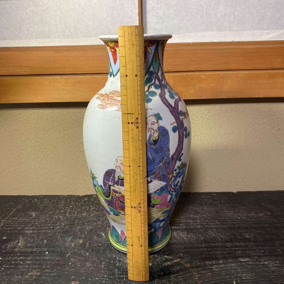 中国美術 古玩 色絵仙人図花瓶