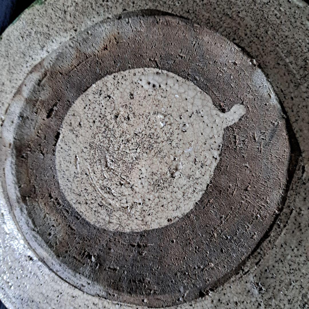 行灯(あんどん)皿 江戸の静かな美！」織部色絵皿(直径22cm) 骨董アンティ