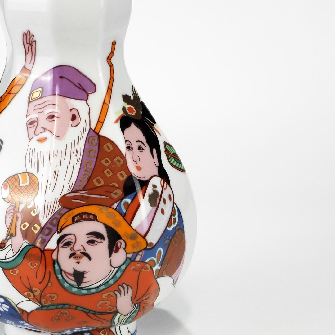 有田焼 色絵 七福神 飾壺 商売繁昌 家内安全 開運招福/高さ約32.8cm