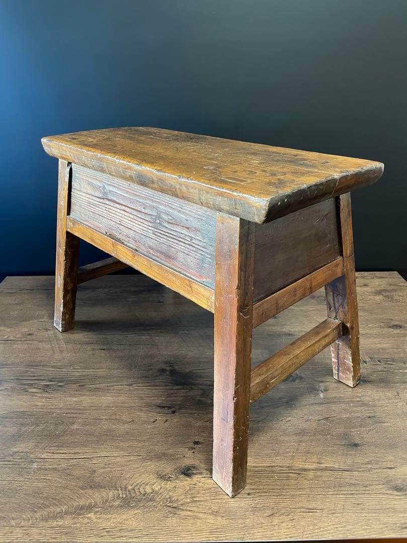 アンティーク 無垢材 引出し付　スツール　ベンチ　花台