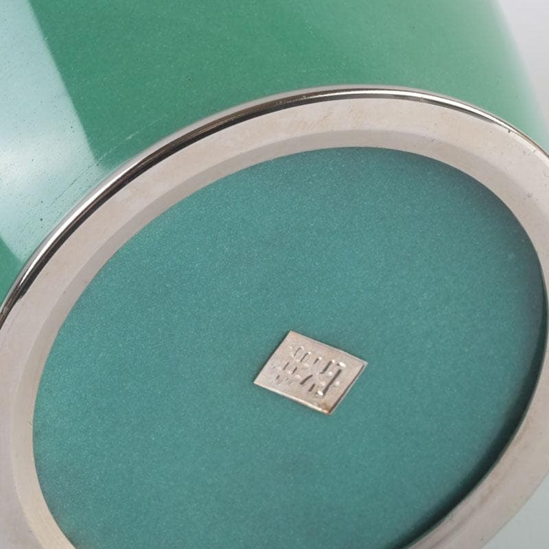 七宝焼 安井幸晴作 牡丹文 花瓶 唐木台付 共箱 V 9556