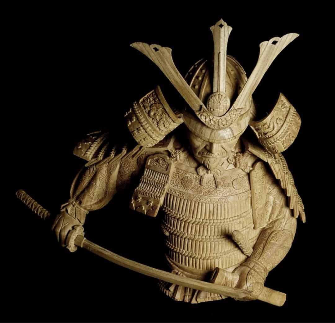 楠木正成像　SHOGUN 将軍　日本の武将　木彫作品　壁掛け　箱あり